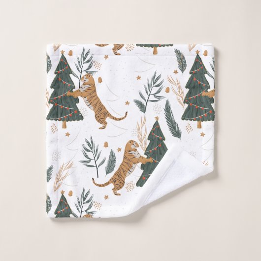 Kersttijger en een boompatroon bad handdoek (Wasdoekje)