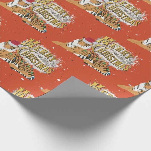  kersttijger en vrolijk kerstfeest cadeaupapier (Hoek)