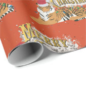  kersttijger en vrolijk kerstfeest cadeaupapier (Rol Hoek)