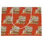  kersttijger en vrolijk kerstfeest groot cadeauzakje (Voorkant)