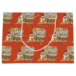  kersttijger en vrolijk kerstfeest groot cadeauzakje