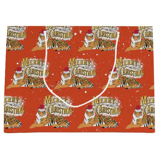  kersttijger en vrolijk kerstfeest groot cadeauzakje