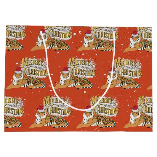  kersttijger en vrolijk kerstfeest groot cadeauzakje