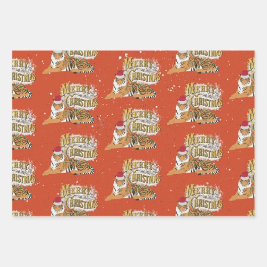  kersttijger en vrolijk kerstfeest inpakpapier vel (Voorkant 3)