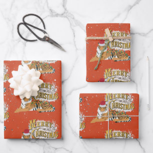  kersttijger en vrolijk kerstfeest inpakpapier vel