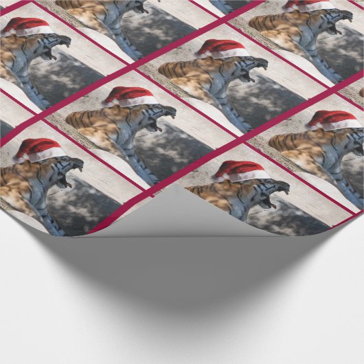 Kersttijger met kerstmuts cadeaupapier (Hoek)