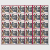 Kersttijger met kerstmuts cadeaupapier (Vlak)