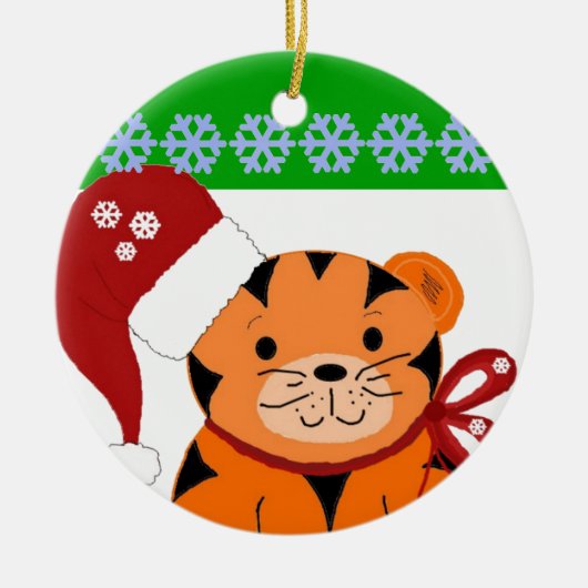 Kersttijger Vakantie Kinderen Keramisch Ornament (Voorkant)