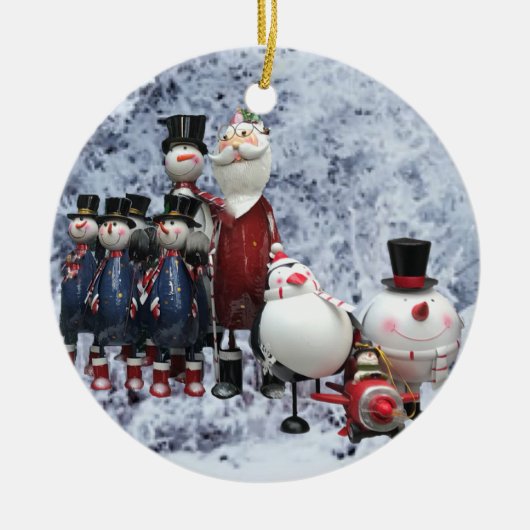 kersttin Choir, met Kerstman, Snowman, Pinguïn Keramisch Ornament (Voorkant)