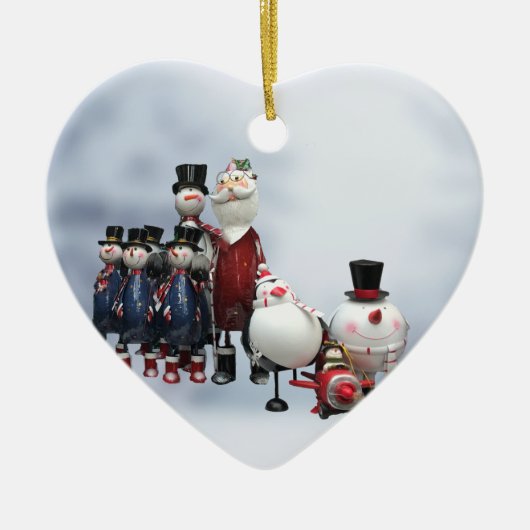 kersttin Choir, met Kerstman, Snowman, Pinguïn Keramisch Ornament (Voorkant)