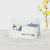 Kersttoboggan Winter Tobogganing Slapende Fun Kaart (Gele Bloem)