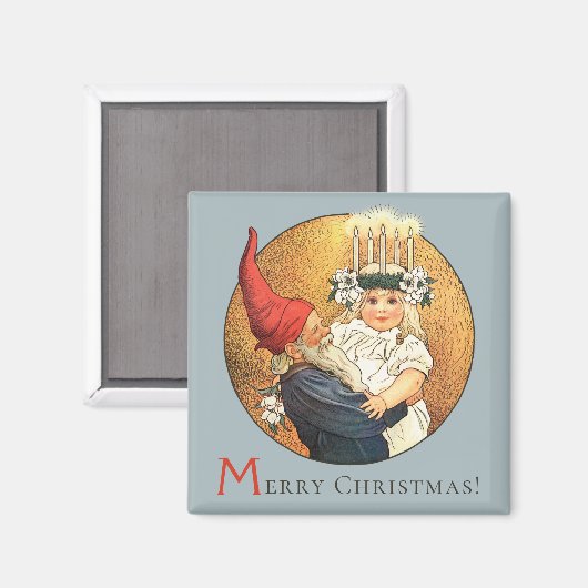 Kersttomte en een lieve kleine Lucia-meid Magneet (Voorkant / Achterkant)