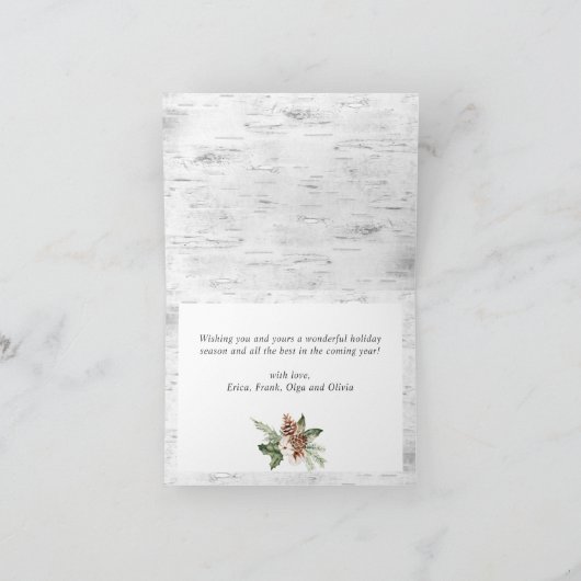 kersttong Birch Bark 3 PHOTO Greep Feestdagen Kaart (Binnen)