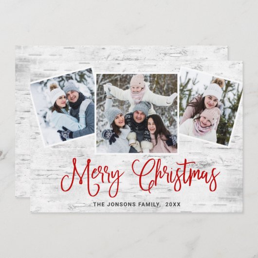 kersttong Birch Bark 3 PHOTO Greep Feestdagenkaart (Voorkant / Achterkant)