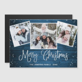 kersttong blauw hout 3-fotografische kaart (Voorkant / Achterkant)