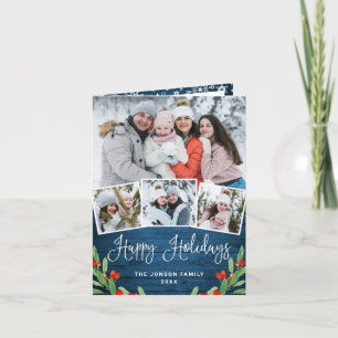 kersttong blauw hout 4 FOTO-groet Feestdagen Kaart