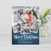kersttong blauw hout 5-fotografie feestdagenkaart (Staand voorkant)