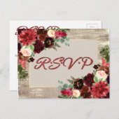 kersttong Boho Floral Burgundy Gold RSVP Briefkaart (Voorkant / Achterkant)