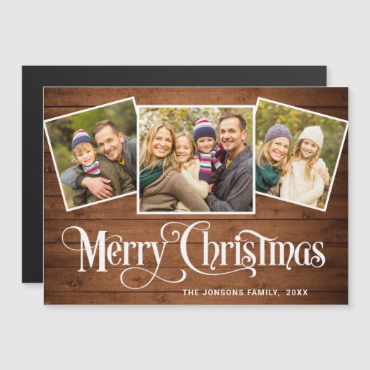 kersttong bruin hout 3 FOTO-magneetkaart (Voorkant / Achterkant)