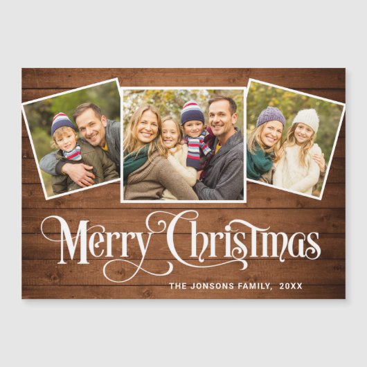 kersttong bruin hout 3 FOTO-magneetkaart (Voorkant)