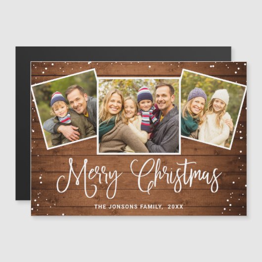 kersttong bruin hout 3 FOTO-magneetkaart (Voorkant / Achterkant)
