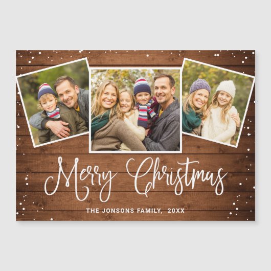 kersttong bruin hout 3 FOTO-magneetkaart (Voorkant)