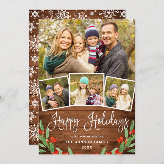 kersttong bruin hout 4 PHOTO-groet Feestdagenkaart (Voorkant / Achterkant)