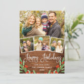 kersttong bruin hout 4 PHOTO-groet Feestdagenkaart (Staand voorkant)