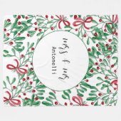 kersttong Mistletoe Waterverf met handbeschilderd Fleece Deken (Voorkant (Horizontaal))