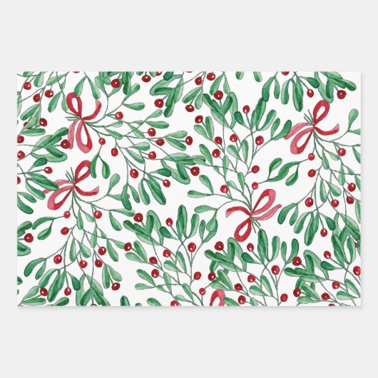 kersttong Mistletoe Waterverf met handbeschilderd Inpakpapier Vel (Voorkant)