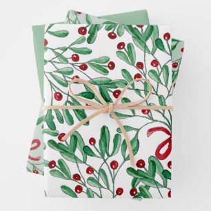 kersttong Mistletoe Waterverf met handbeschilderd Inpakpapier Vel