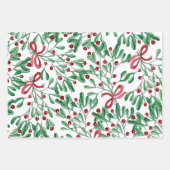 kersttong Mistletoe Waterverf met handbeschilderd Inpakpapier Vel (Voorkant)