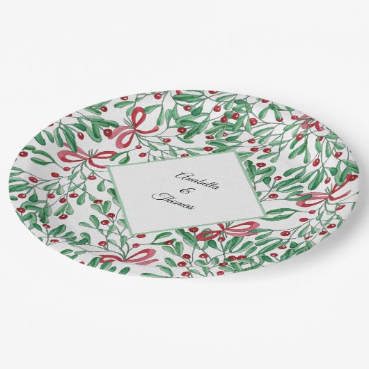 kersttong Mistletoe Waterverf met handbeschilderd Papieren Bordje (Gekanteld)