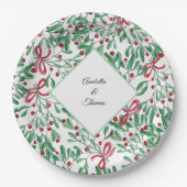 kersttong Mistletoe Waterverf met handbeschilderd Papieren Bordje (Voorkant)