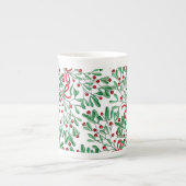 kersttong Mistletoe Waterverf met handbeschilderd Porselein Kop (Voorkant)