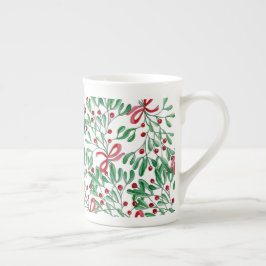 kersttong Mistletoe Waterverf met handbeschilderd Porselein Kop