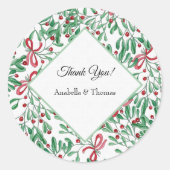 kersttong Mistletoe Waterverf met handbeschilderd Ronde Sticker (Voorkant)