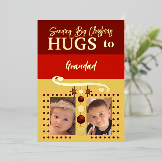 kersttouwtjes opa en foto's toevoegen gouden schof folie feestdagenkaart (Staand Voorkant)