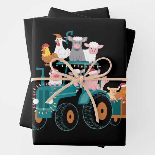 Kersttractor Boerderij Funny Holiday Inpakpapier Vel (In situ)