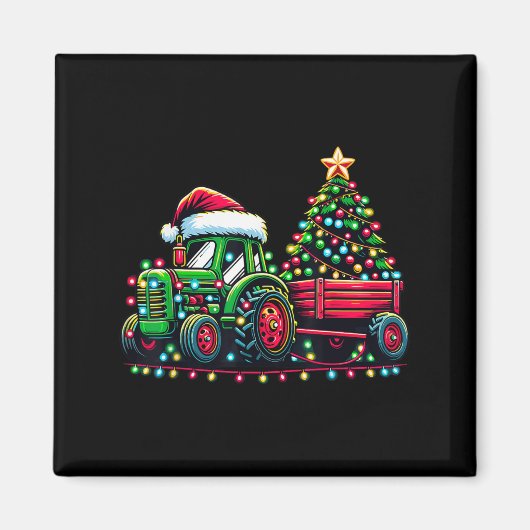Kersttractor Boys Santa Xmas Boerderij Truck Magneet (Voorkant)