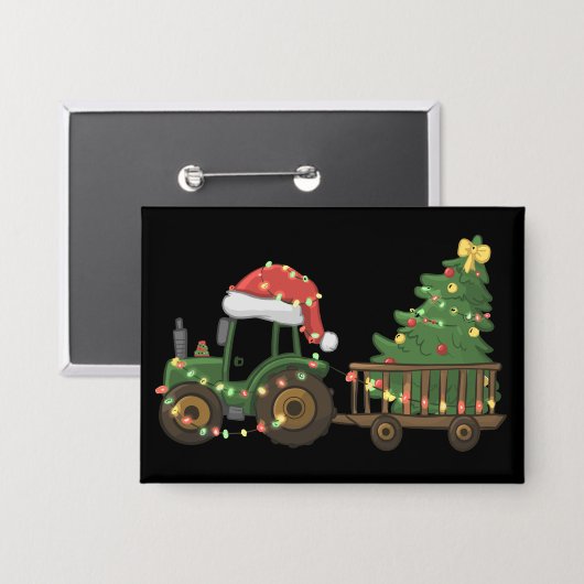 Kersttractor met boom boer boerderij button (Voorkant / Achterkant)