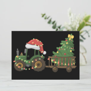Kersttractor met boom boer boerderij feestdagenkaart