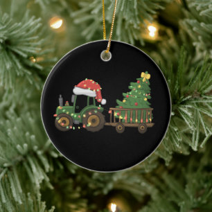Kersttractor met boom boer boerderij keramisch ornament