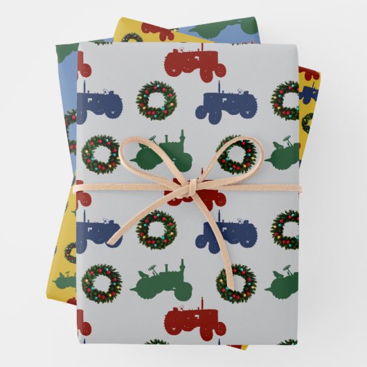 Kersttractoren patterned inpakpapier vel (In situ)