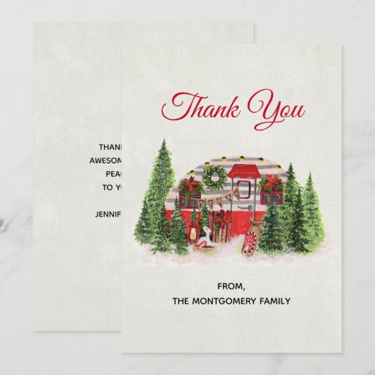 Kersttrailer Camper Outdoorsy Thema Bedankkaart (Voorkant / Achterkant)