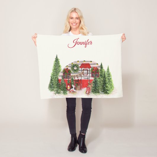 Kersttrailer Camper Outdoorsy Thema Fleece Deken (In situ)