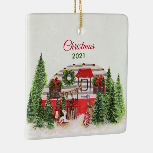Kersttrailer Camper Outdoorsy Thema Keramisch Ornament (Rechts)