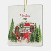 Kersttrailer Camper Outdoorsy Thema Keramisch Ornament (Links)