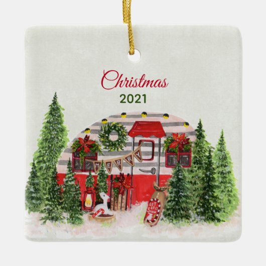 Kersttrailer Camper Outdoorsy Thema Keramisch Ornament (Voorkant)