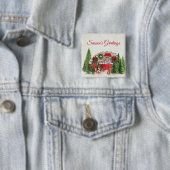 Kersttrailer Camper Outdoorsy Thema Vierkante Button 5,1 Cm (In situ)